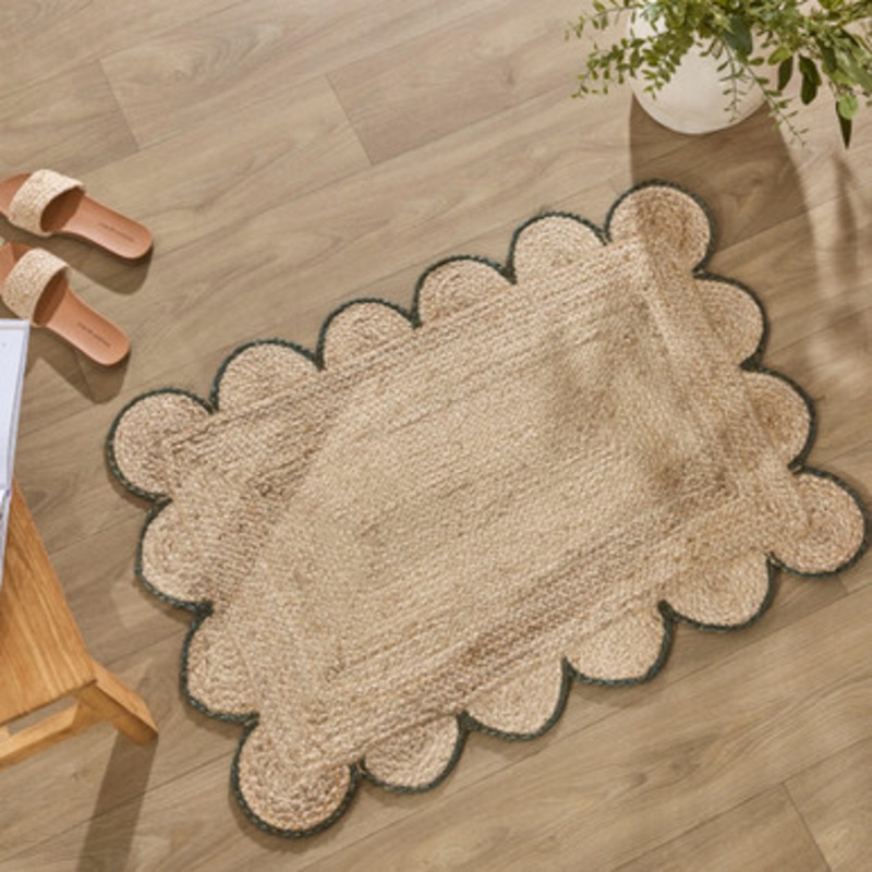 Aria Scalloped Dark Green Jute Indoor Mat [HABLARISU24B]