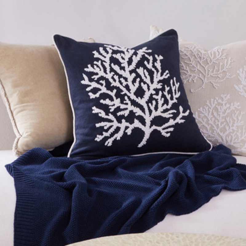 Carnation Coral Embroidered Square Cushion [SUNLCARCC23A]