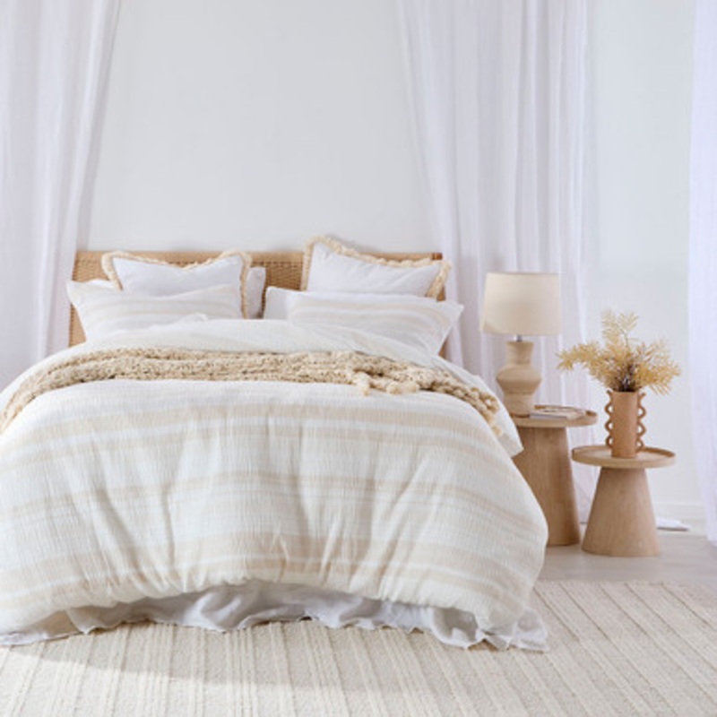 Juniper Stripe Natural Quilt Cover Set [ESSBJUNIQC24B]