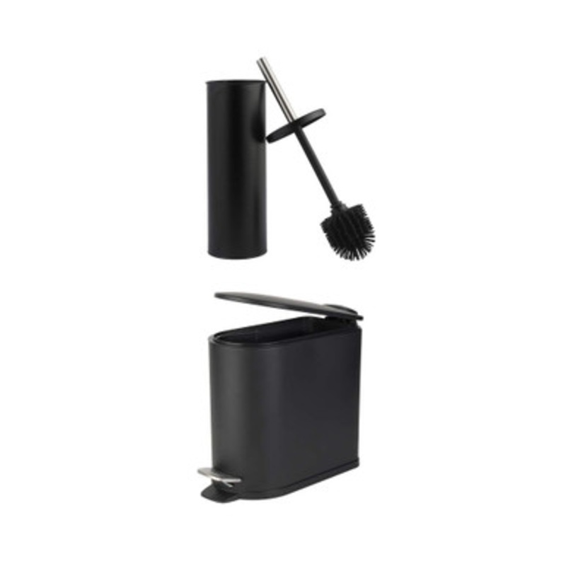 Toilet Brush & 5L Pedal Bin Set  Black