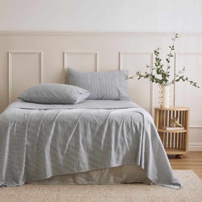 Charcoal Stripe Cotton Flannelette Sheet Set [HABBPRINFL25B]