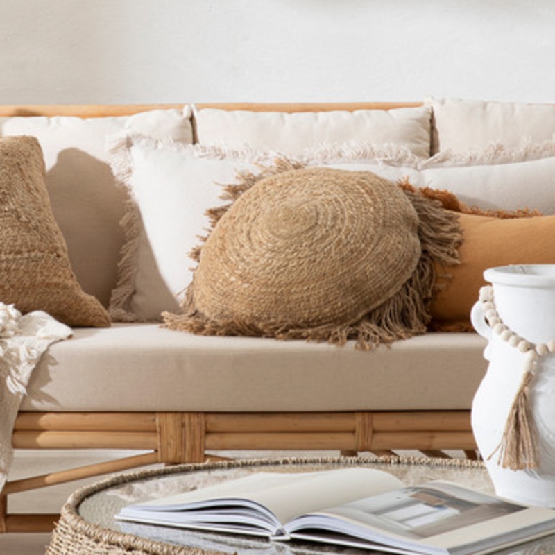 Jute Round Fringe Cushion [HABLJUTER19]