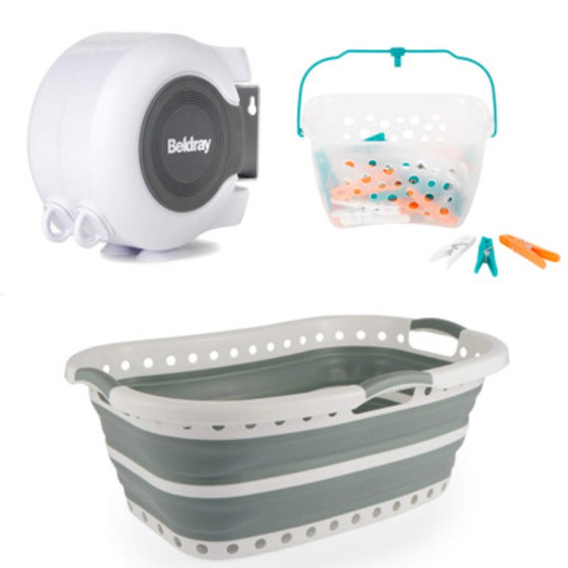 Laundry Basket, Clothes Line & Pegs Set