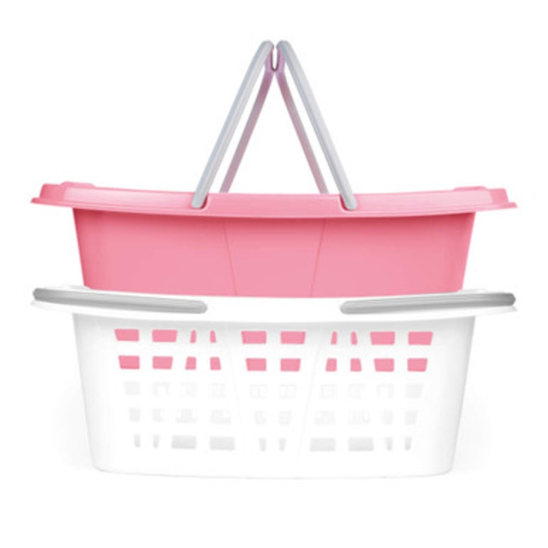 Stackable Compact Laundry Baskets, Pink/White – 2 Pack