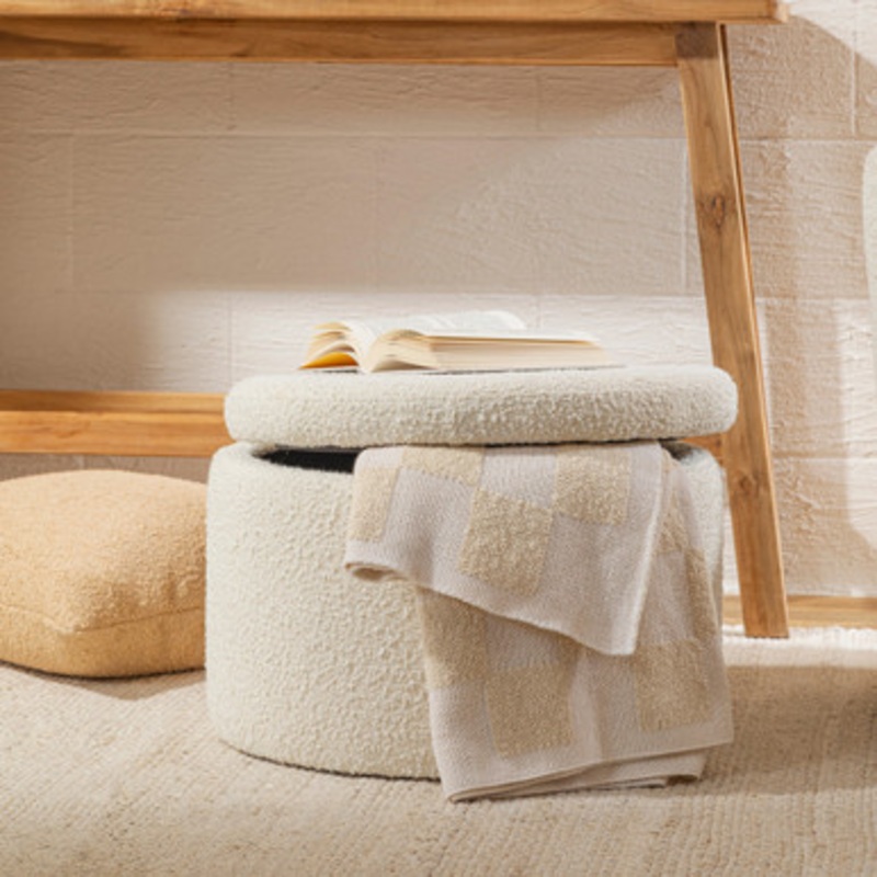Avalon Boucle White Storage Ottoman [MUSLAVAST23W]