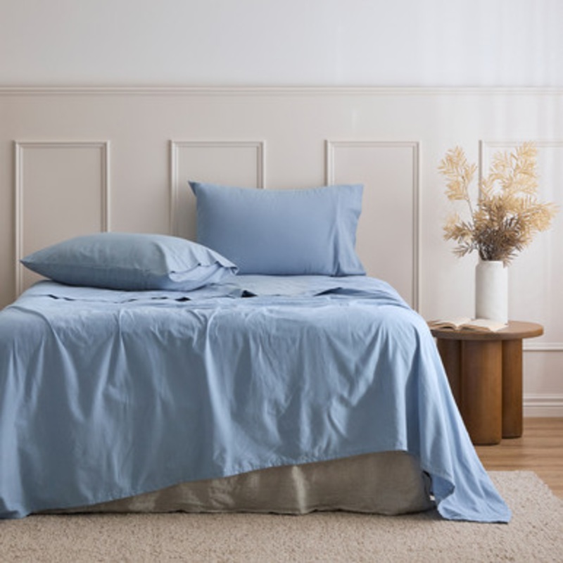 Blue Cotton Flannelette Sheet Set [ESSBPLFLAN25F]