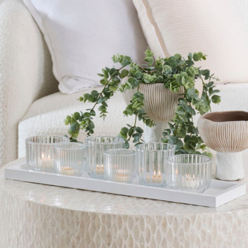 Luna Candle Holders on White Tray [HABLLUNAT21B]
