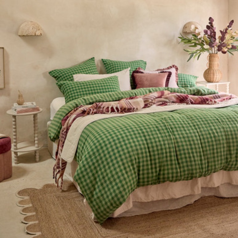 Maisie Green Check Quilt Cover Set [HABBMCQC25B]