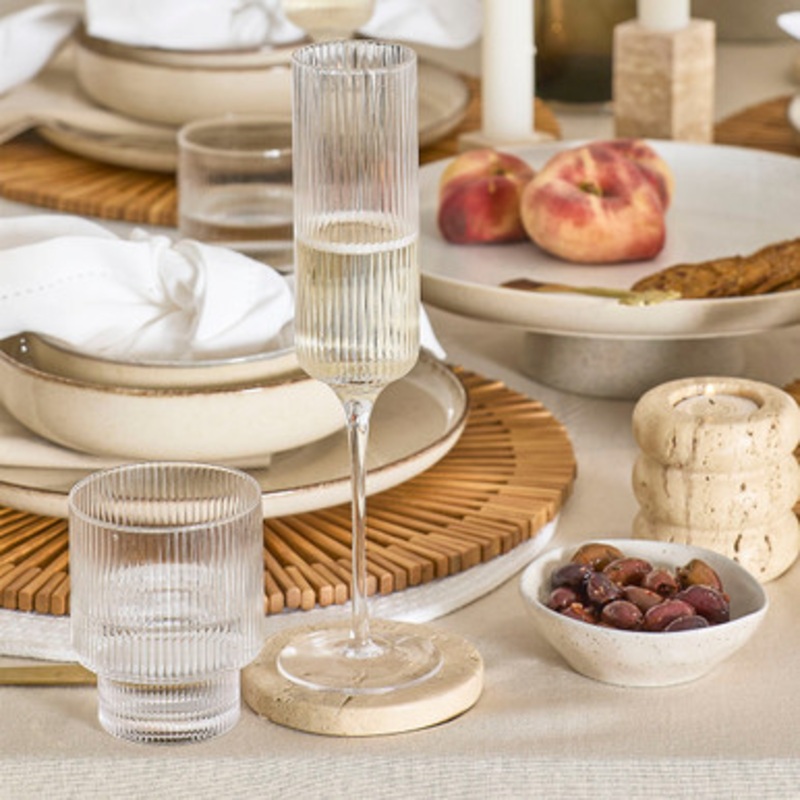 Mila Ribbed Champagne Crystal Glass Flute Set of 4 [MUSLMILAGL21C]