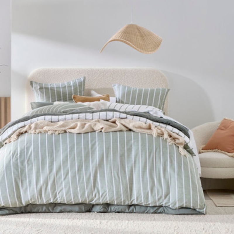 Adria Green Reversible Stripe Quilt Cover Set [HABBADREQC23A]