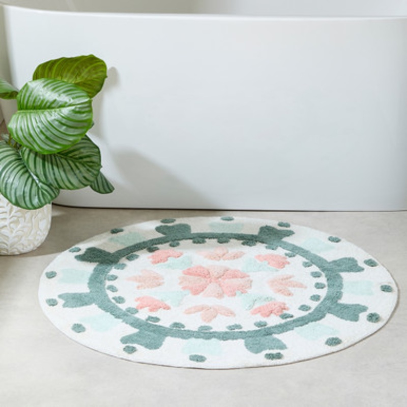 Floral Bloom Sage Green Round Bath Mat [HABBFLORA24C]