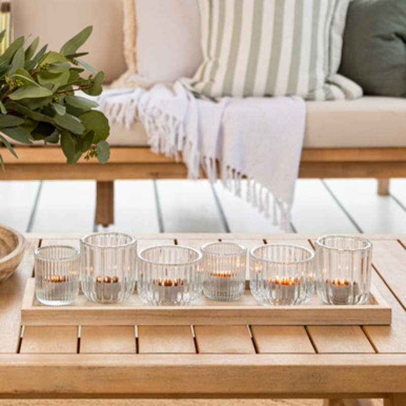 Luna Candle Holders on Natural Tray [HABLLUNAT21A]